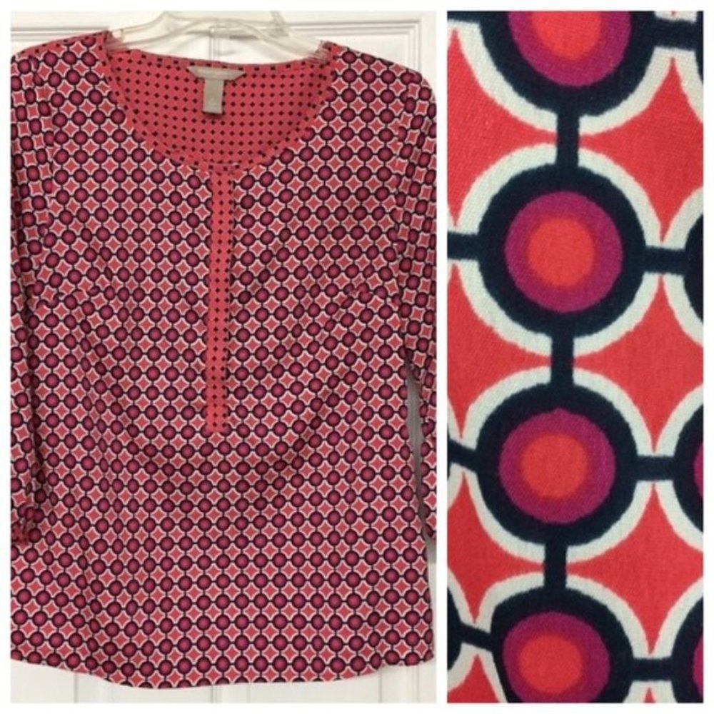 Banana Republic Red Mixed Polka Dots Popover Lightweight Silky Feel Top Sz S